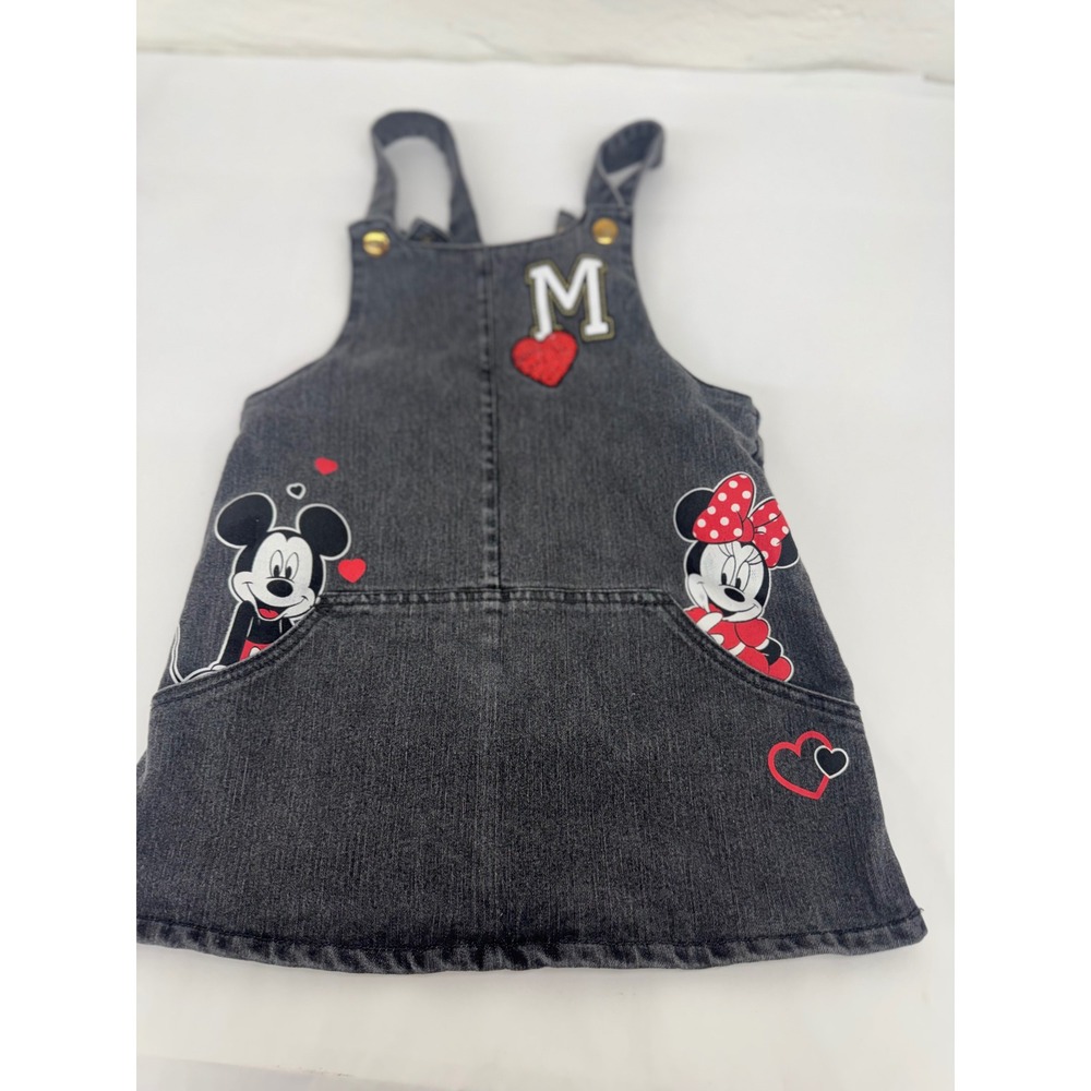 Disney Mickey Minnie Mouse Blk‎ Denim Jumper Dress Girls Overall Pinafore Heart - Picture 6 of 10